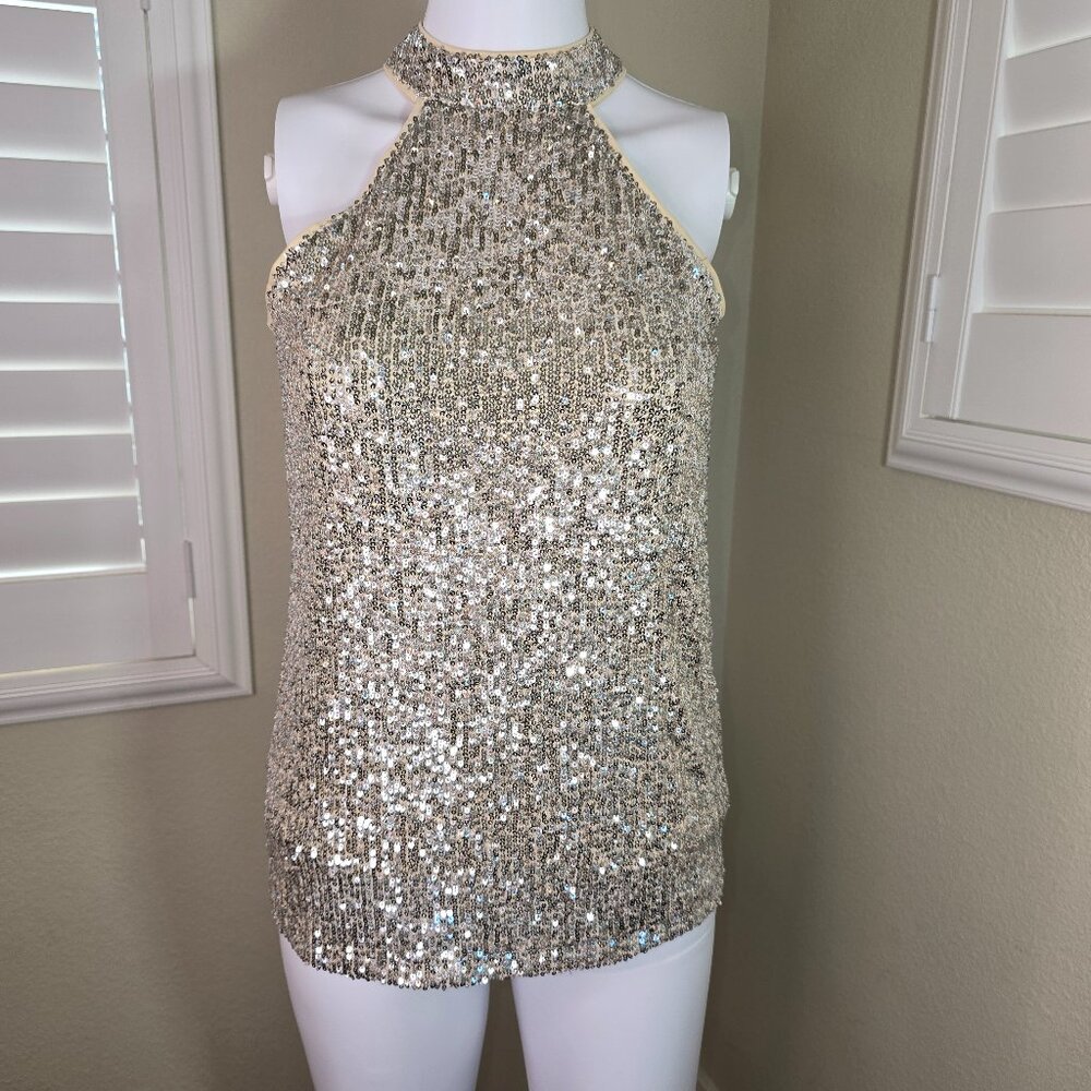 Cable & Gauge Sequin Top Silver and Tan